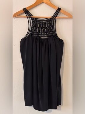 🌸 Madison Marcus Black Sleeveless Lattice Neck 100% Silk Shift Top Size Medium